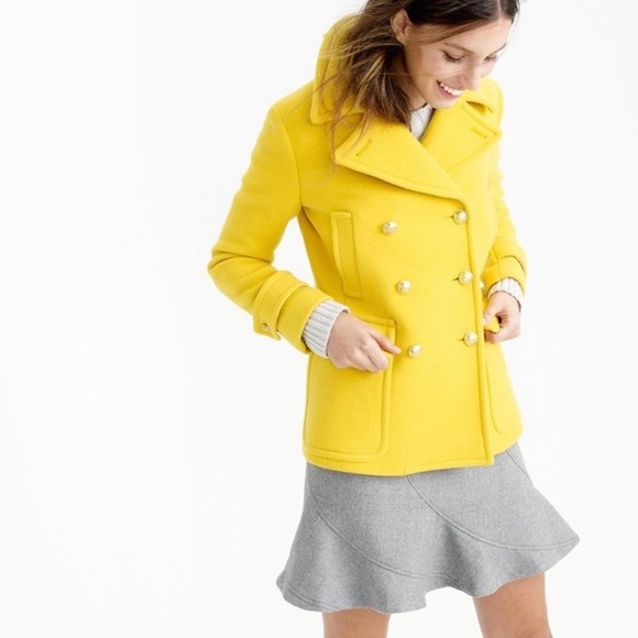 J. Crew Jackets & Blazers - J.Crew Stadium Cloth Yellow Double Breasted Pea Coat